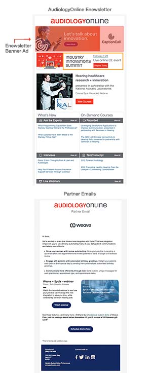 AudiologyOnline newsletter partner banner ad placement and partner email opportunity