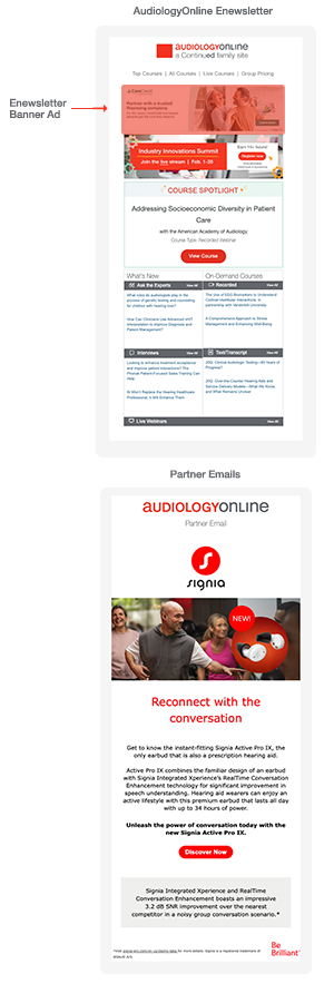 AudiologyOnline newsletter partner banner ad placement and partner email opportunity