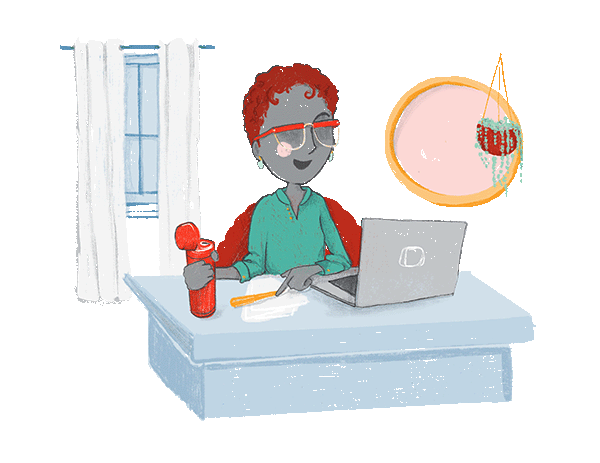 Illustration of person taking a course online