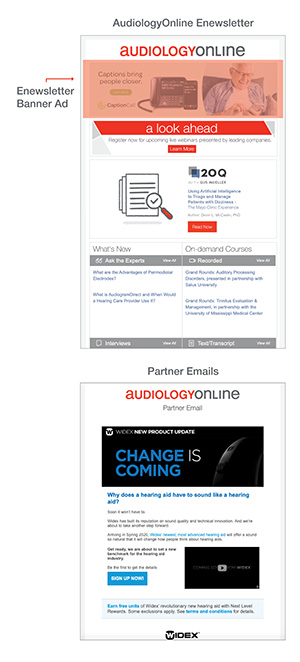 AudiologyOnline newsletter partner banner ad placement and partner email opportunity