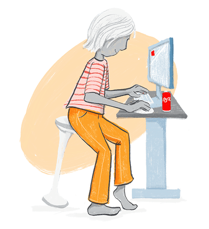 Illustration of woman standing at a desk.