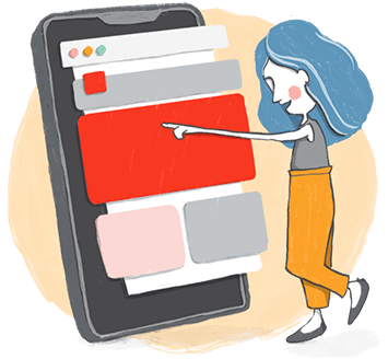 Illustration of a person using the site on a mobile device.